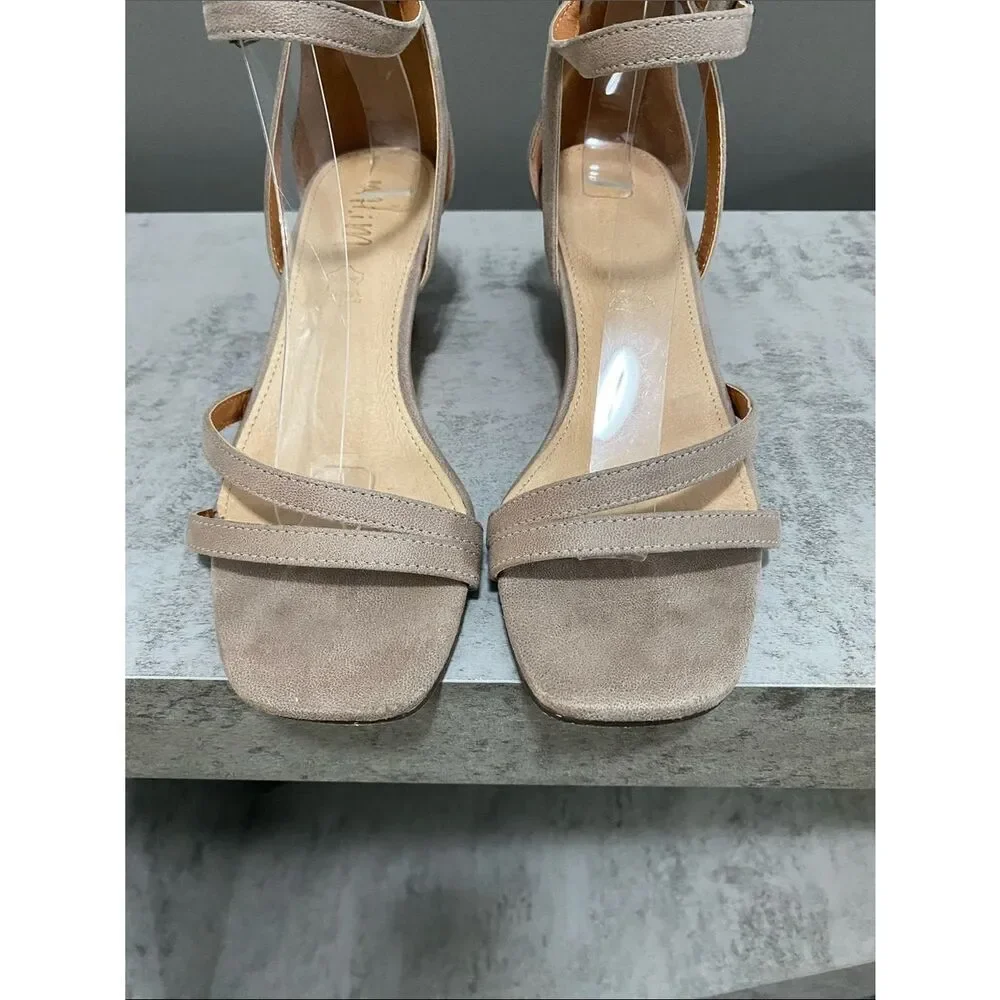 Mi.iM Women's Leather Taupe Wedge Sandals with Ankle Strap Size 6